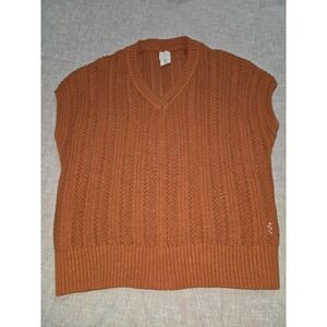 Joie Womens Burnt Orange Pointelle Knit V-Neck Sweater Vest Rust Cotton Blend S
